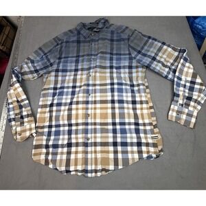 Sean John Tailor Fit Shirt Mens XL Brown Blue Plaid Lightweight Faded Hip Hop